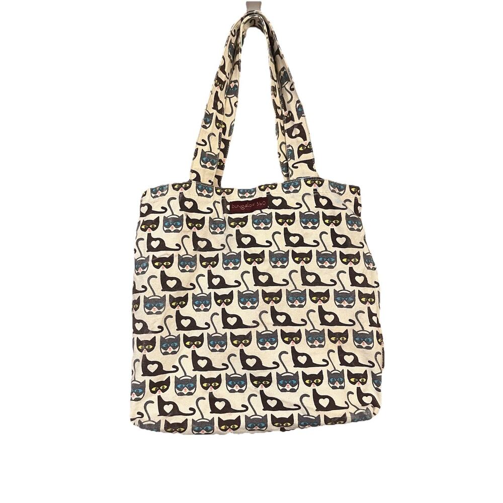 Cat Heart Bungalow 360 Reversible Pink Polka Dot Canvas Tote Bag Large Clean